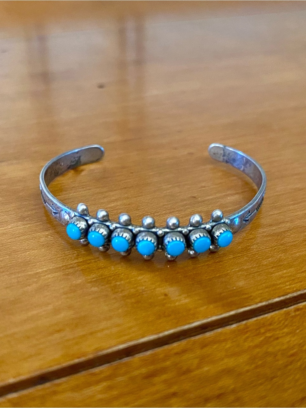 Vintage Native Sterling Silver Turquoise Baby Toddler Bracelet size 4 3/4”